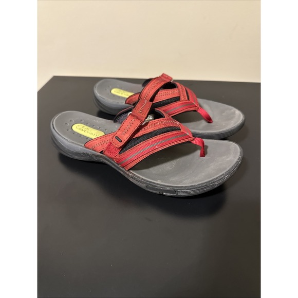 Clarks Wave Walk Comfort Flip Flop Thongs Sandals Red Straps Women's Size 10 - Picture 1 of 5